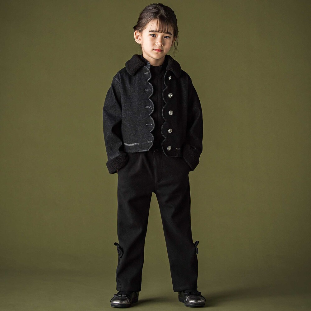 ボア襟デニムジャケット(95~150cm) ネイビー 95cm