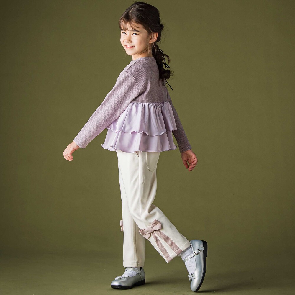 シフォン2段フリル 長袖カットソー(95~160cm) ブラック 95cm