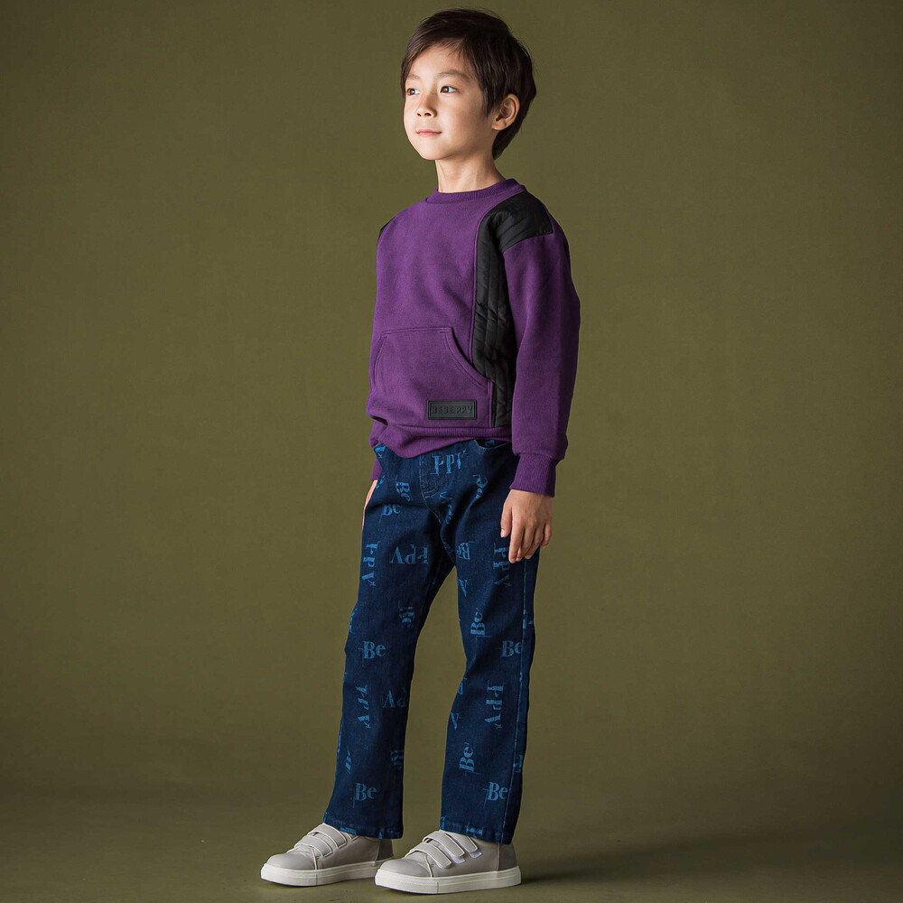 ロゴ総柄ストレッチデニムパンツ(95~150cm) ブラック 95cm