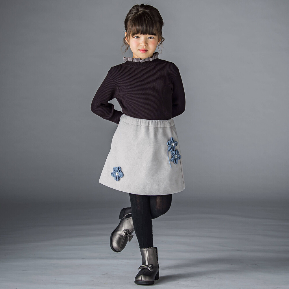ウール風 花ポイントスカート(100~160cm) グレー 100cm