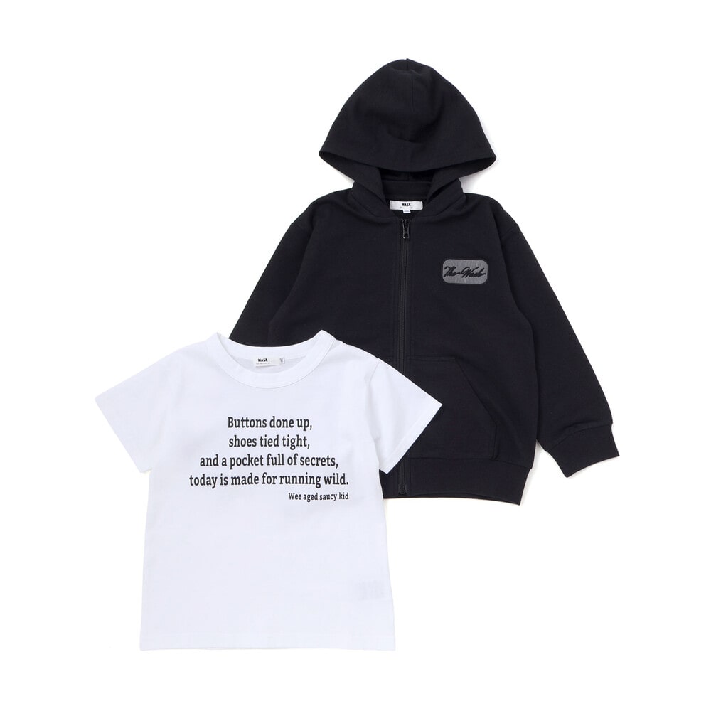 2WAYフードパーカー&ロゴ半袖Tシャツセット(110~160cm) ブラック 110cm