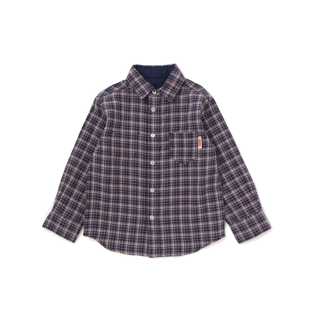 リバーシブルガーゼチェックシャツ(110~160cm) ネイビー 150cm