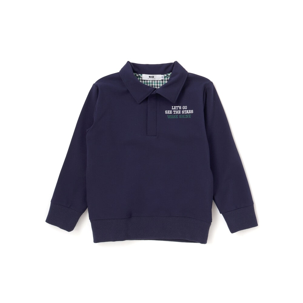 襟付き裏チェックトレーナー(110~160cm) ネイビー 110cm