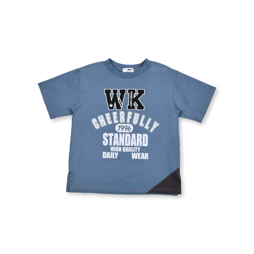 三角 切り替え WASK パッチ Tシャツ (100~160cm) ブルー 100cm