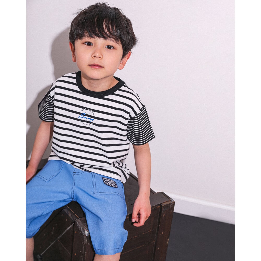 SWAG プリント ボーダー 天竺 Tシャツ (100~160cm) レッド系 100cm