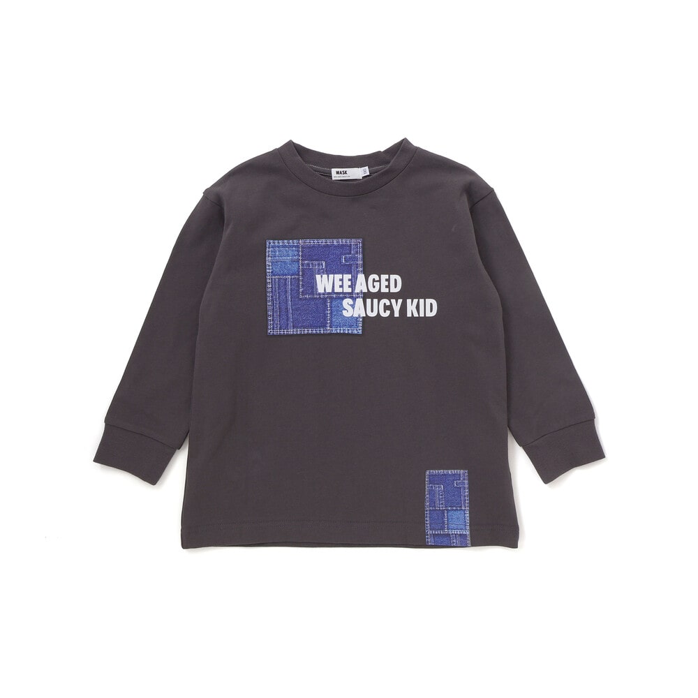 デニム風プリントバスク天竺BIGTシャツ(110~160cm) オフホワイト 110cm