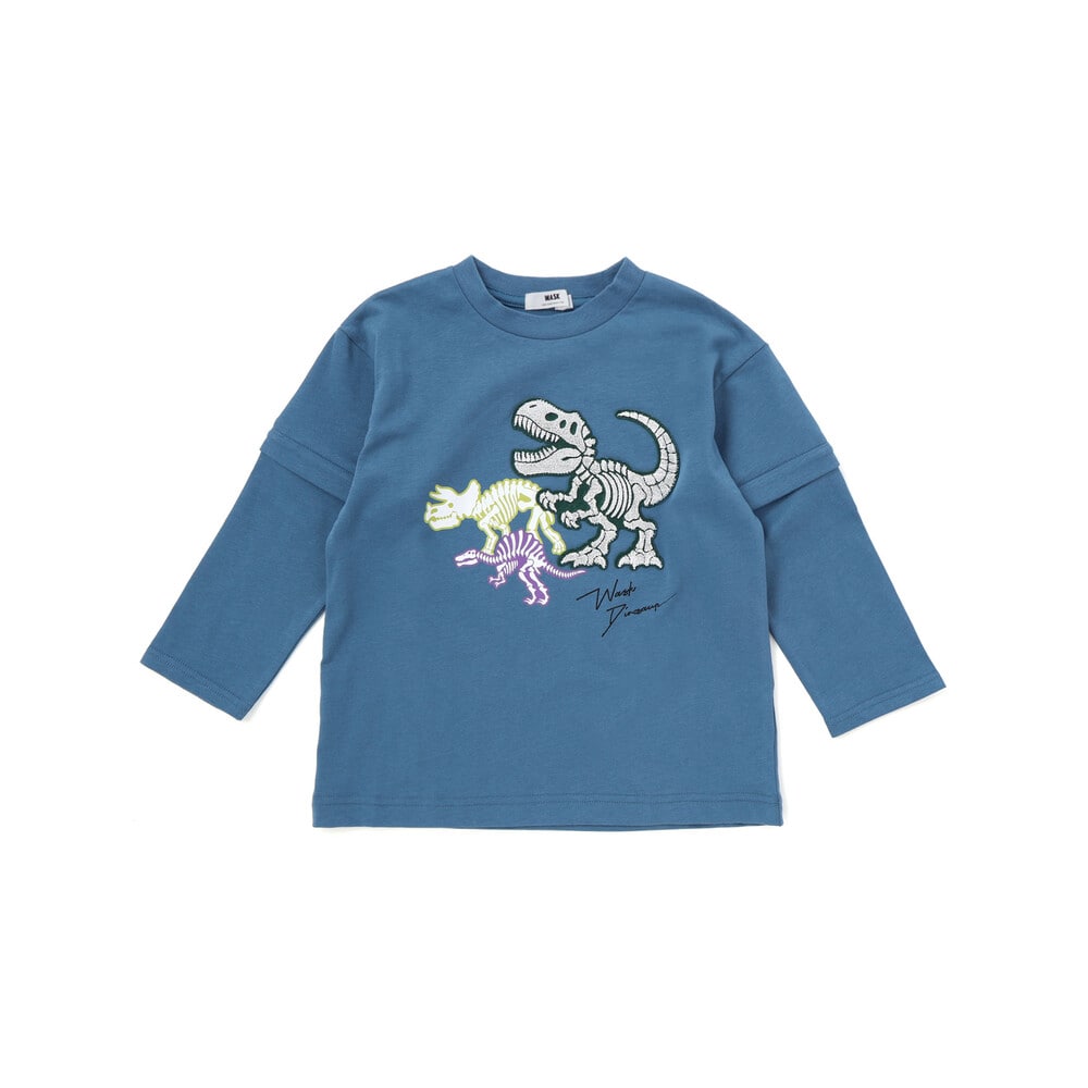2WAYティラノサウルス刺しゅうビッグTシャツ(80~160cm) ブルー 80cm