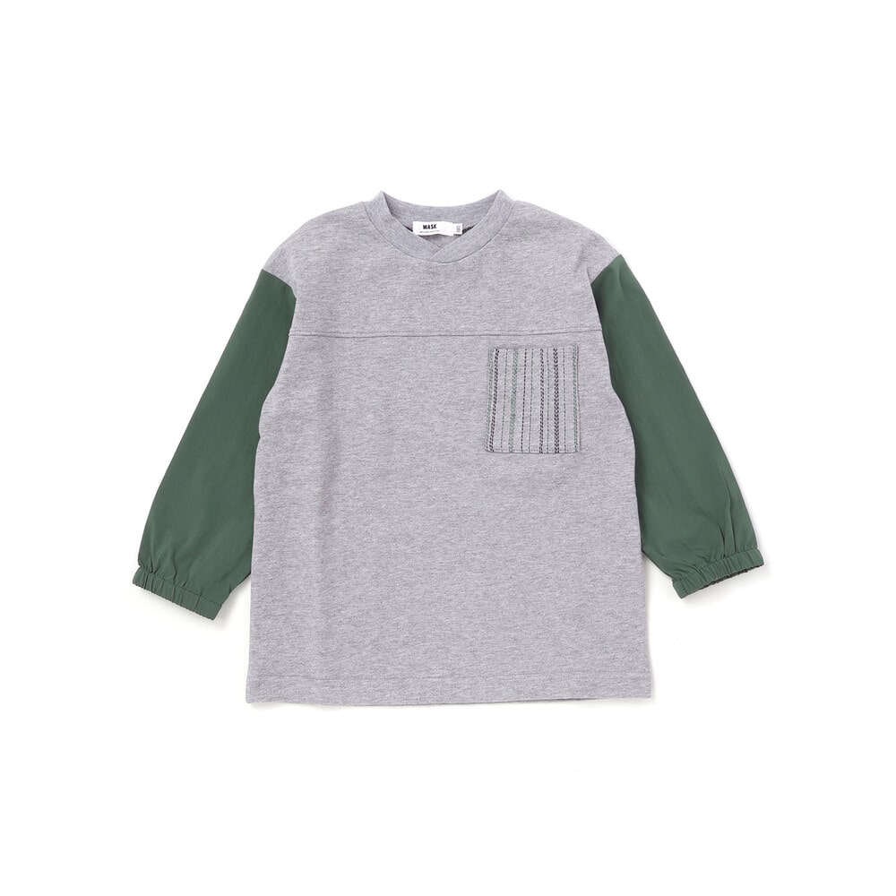 異素材スリーブ ポケットデザイン長袖Tシャツ(110~160cm) グリーン 110cm