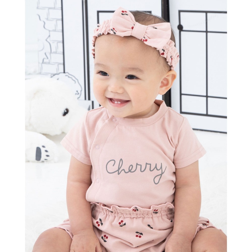 ロゴプリント milk cherry leaf cocoa 半袖 シンプル ショートオール ベビー (70cm~80cm) ベージュ 70cm