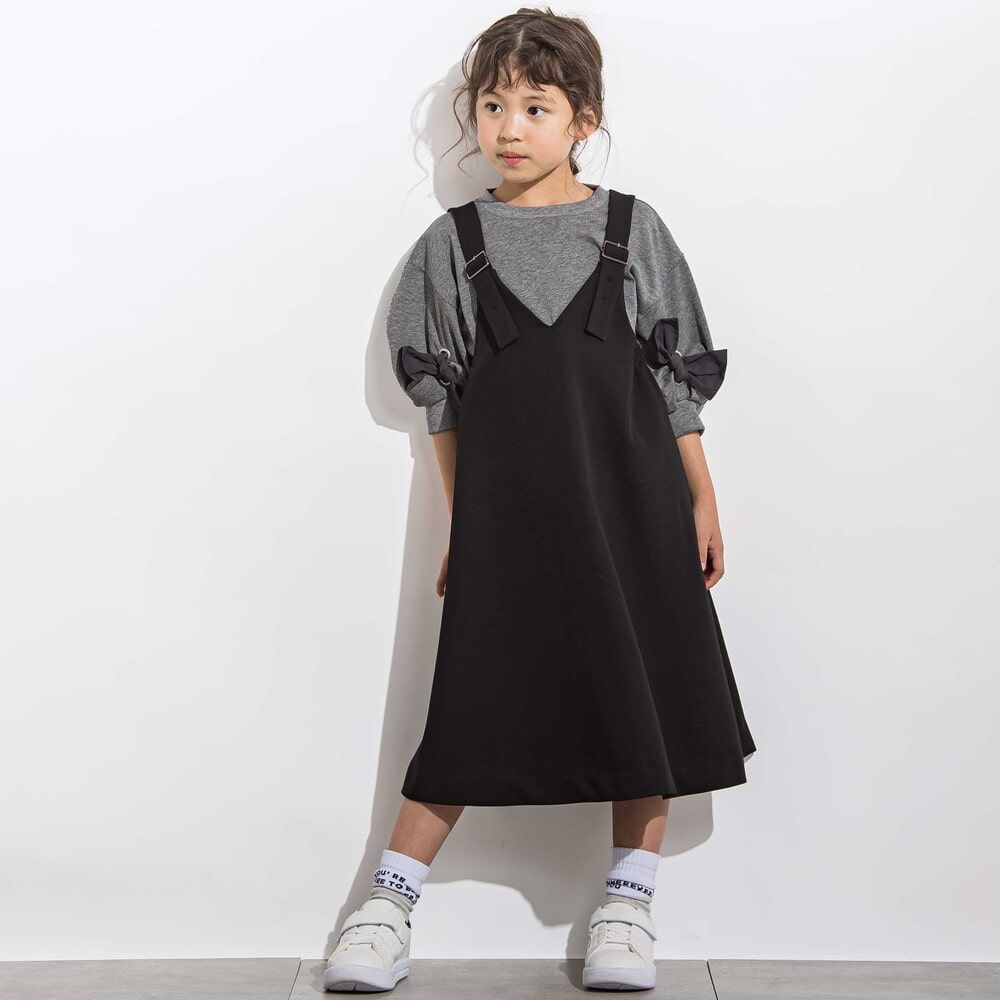 サージバックル付きジャンパースカート 親子お揃い(110~140cm) ブラック M(110~125cm)