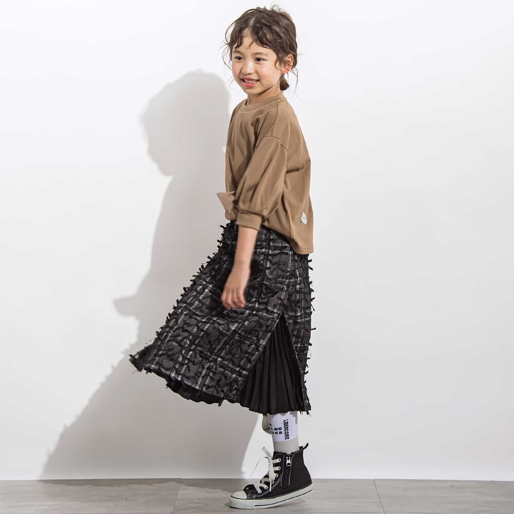 チュールリボンモチーフサイドプリーツスカート 親子お揃い(110~140cm) ブラック M(110~125cm)
