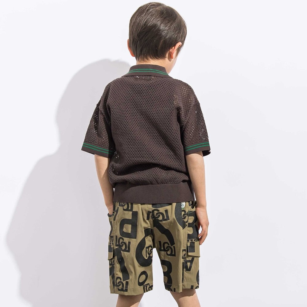メッシュサマーコットンニットZIPポロシャツ親子お揃い(110~140cm) ブラック M(110~125cm)