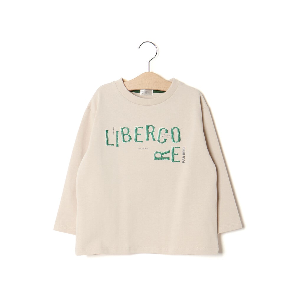 ジグザグステッチレタリングロゴ天竺長袖Tシャツ 親子お揃い(110~140cm) グレー M(110~125cm)