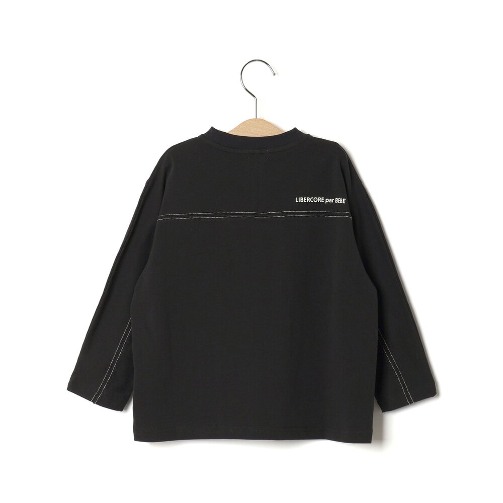 ヘビーオンスカラーステッチ切り替え天竺長袖Tシャツ 親子お揃い(110~140cm) ホワイト M(110~125cm)