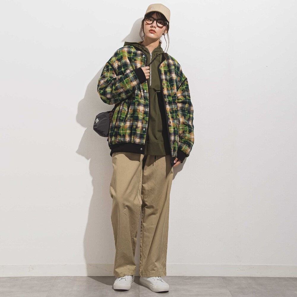 ボアタフタキルト×チェック リバーシブルブルゾン 親子お揃い 大人(140~175cm) ブラック系 S(140~150cm)