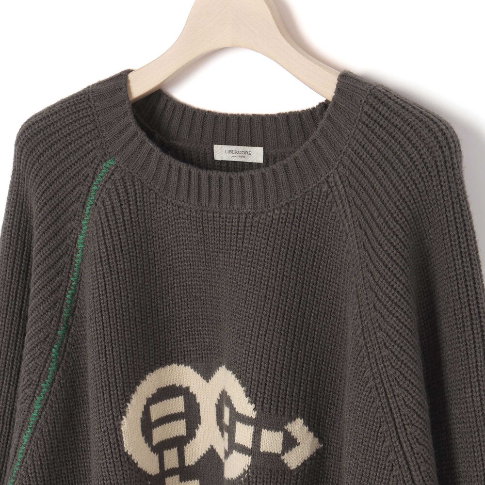 片畦編みロゴ入りセーター大人親子お揃い(145~175cm) グレー M(145-160cm)