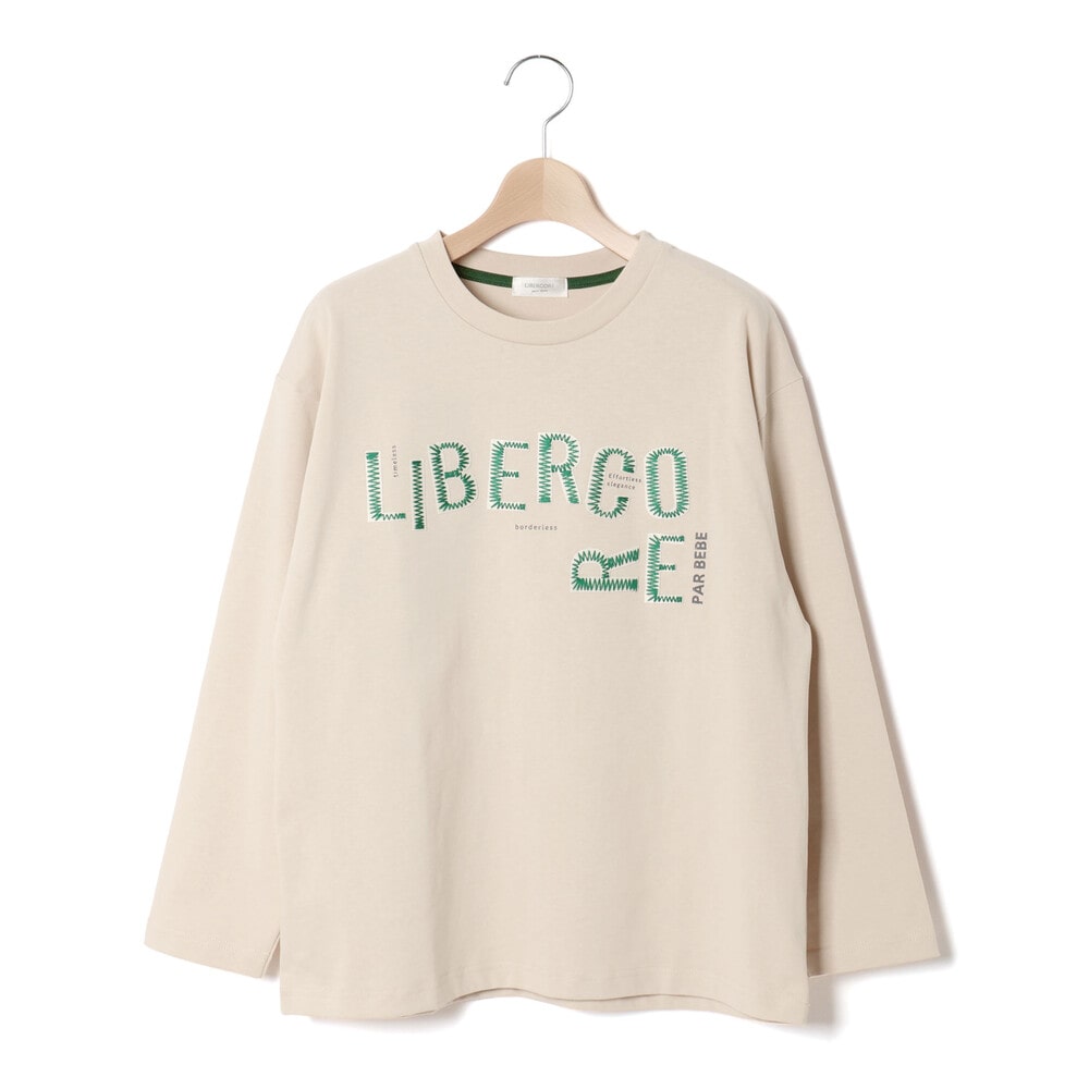 ジグザグステッチレタリングロゴ天竺長袖Tシャツ 親子お揃い 大人(140~175cm) ベージュ S(140~150cm)