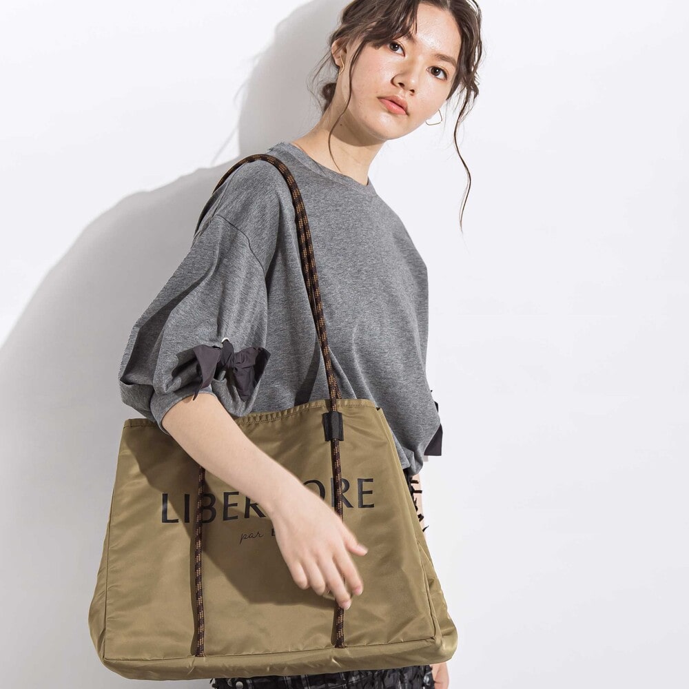 BIGリボンモチーフバルーンスリーブ天竺6分袖Tシャツ 親子お揃い 大人(140~160cm) ブラウン M(150~160cm)