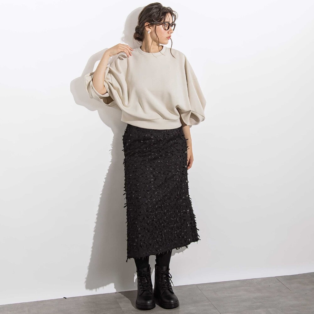 ダンボールニットバタフライスリーブプルオーバー 親子お揃い 大人(140~160cm) ブラック S(140~150cm)