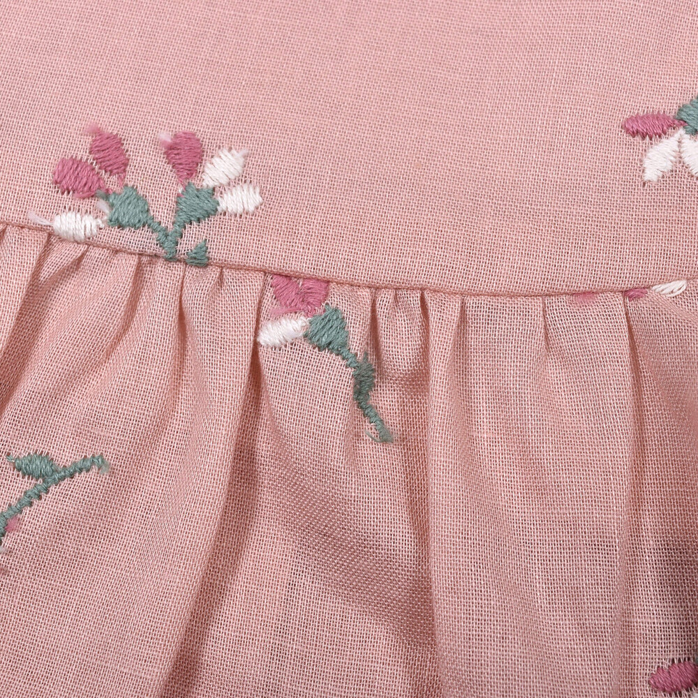 【 お揃い 】 日本製 ボイルガーゼ コットン フラワー 刺繍 ブルマ付き ワンピース ベビー (70~90cm) ピンク系 S(70~80cm)