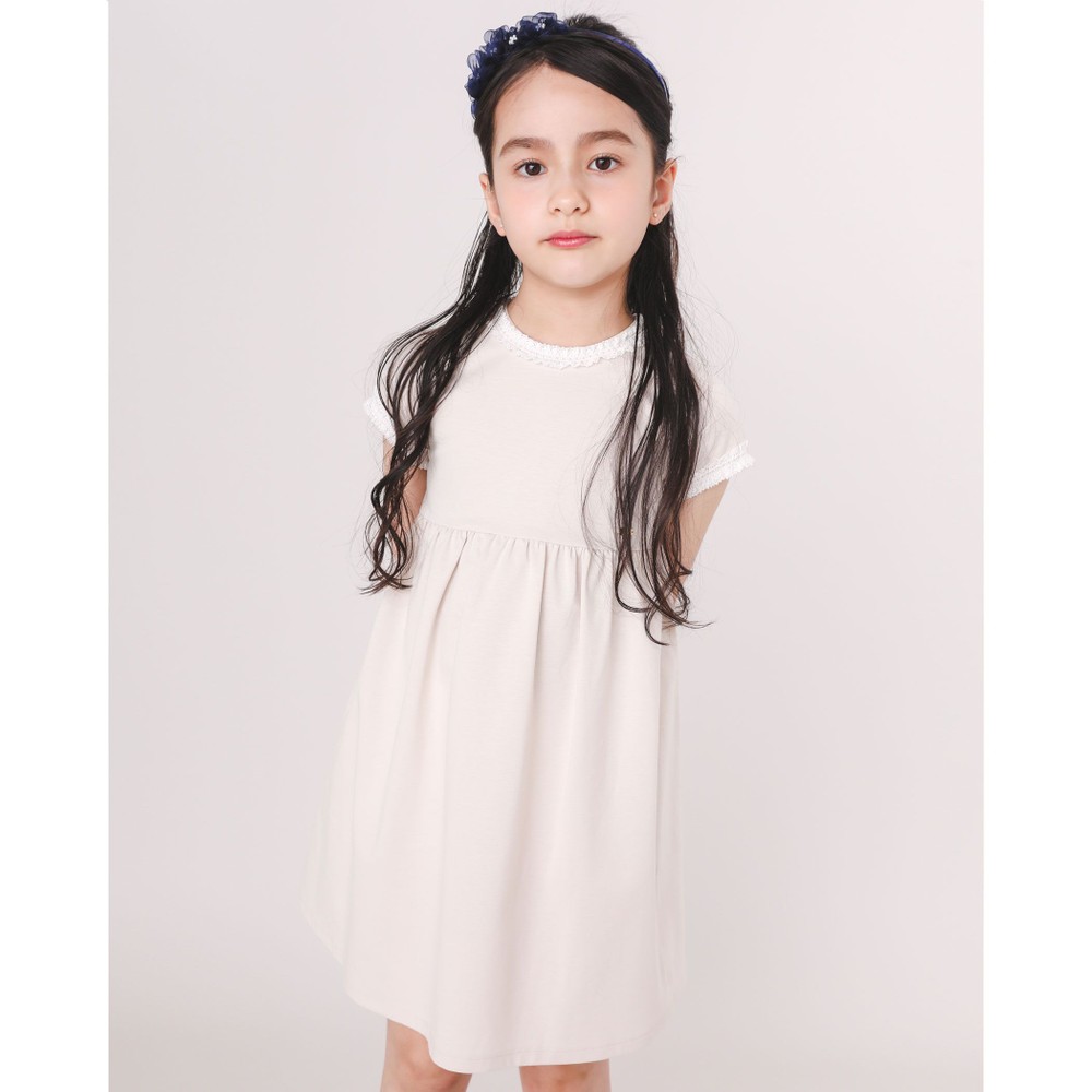 フォーマル ポンチ レース フレア 半袖 ワンピース 90 140cm 90cm ベージュ ワンピース 子供服べべの公式通販サイト Bebe Mall