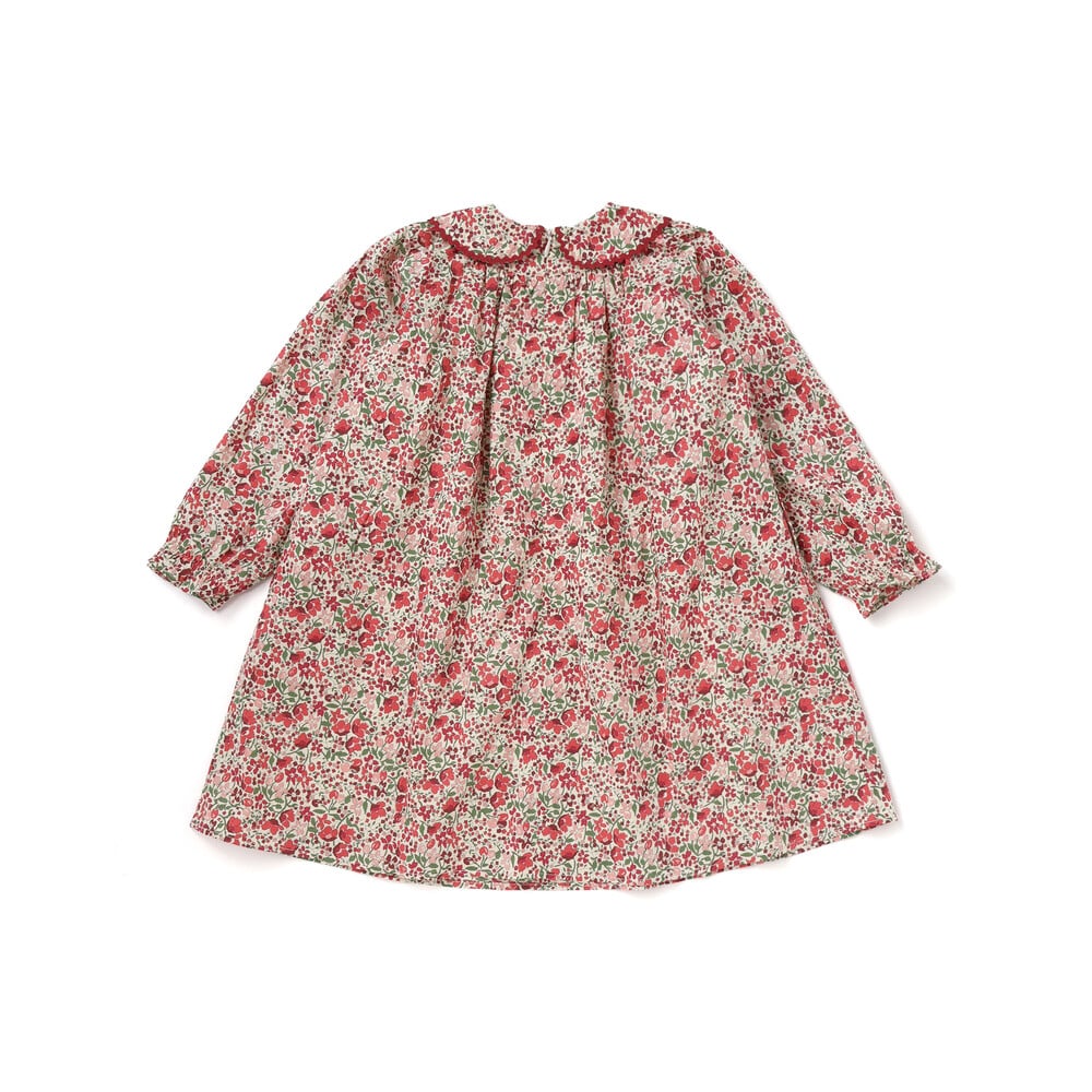 【日本製】リバティタナローン(Coward)花柄ワンピース(90~140cm) レッド系 100cm