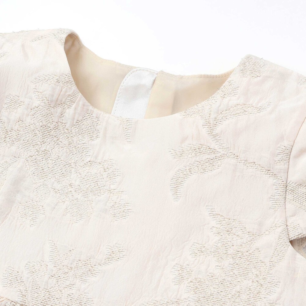 【日本製】ゴールドラメジャガード シャインフラワーワンピース(100~130cm) ベージュ系 100cm