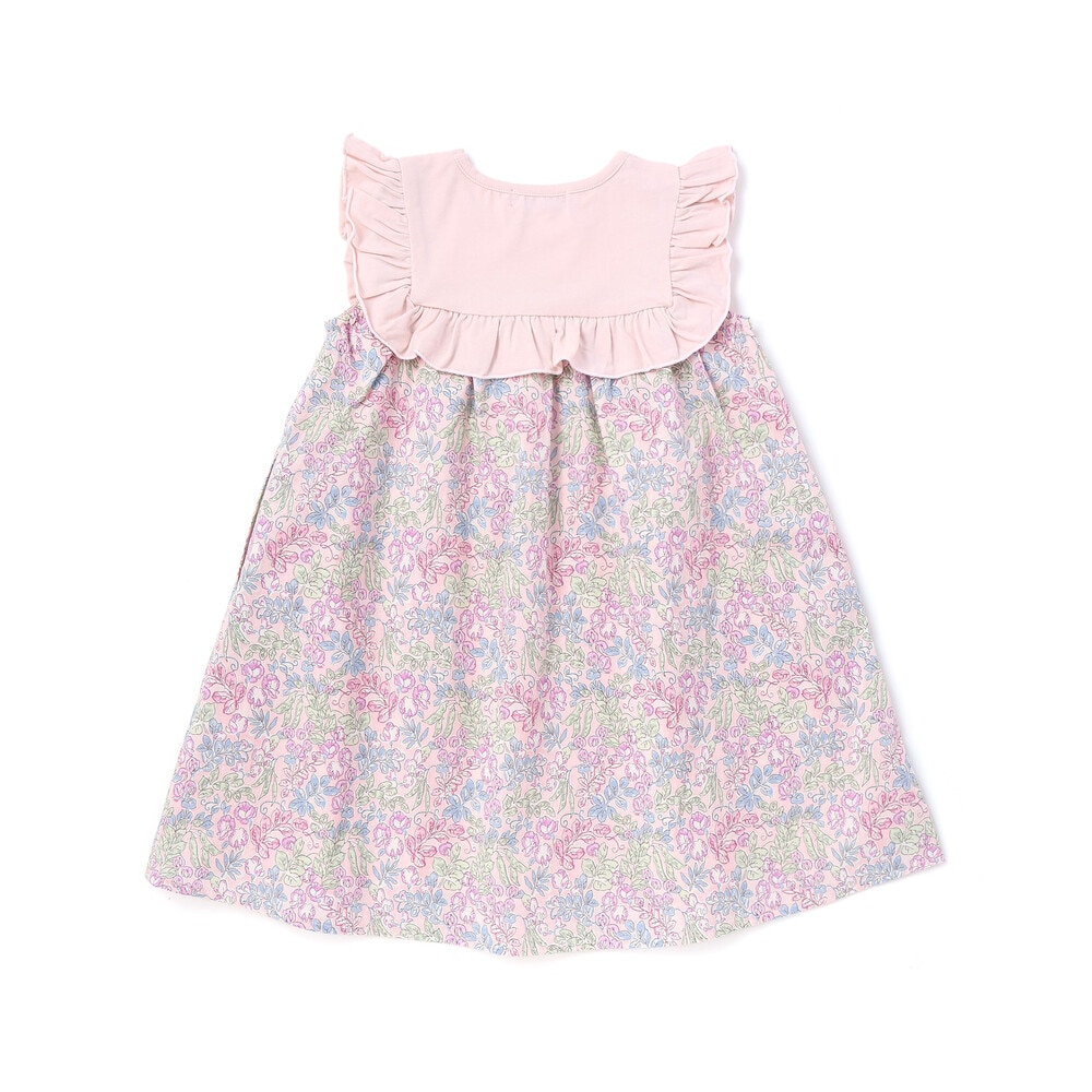 【日本製】【お揃い】リバティ(SweetPeaLeaf)プリントタナローンスムース切り替えワンピース(90~140cm) ピンク系 90cm