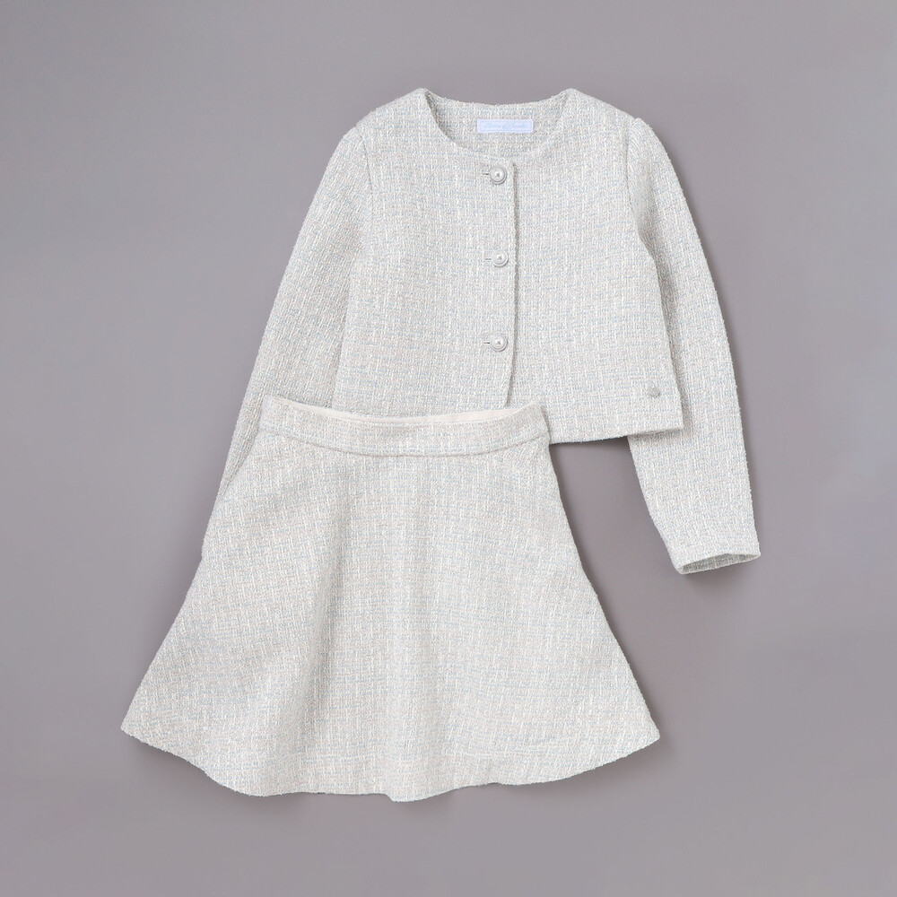ラメ入りツイードジャケットスカートセットアップ(110~130cm) グレー系 110cm