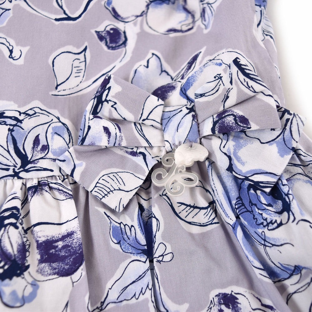 日本製 ローズ 花柄 リボン フェミニン フレア ワンピース (90cm~100cm) パープル系 100cm