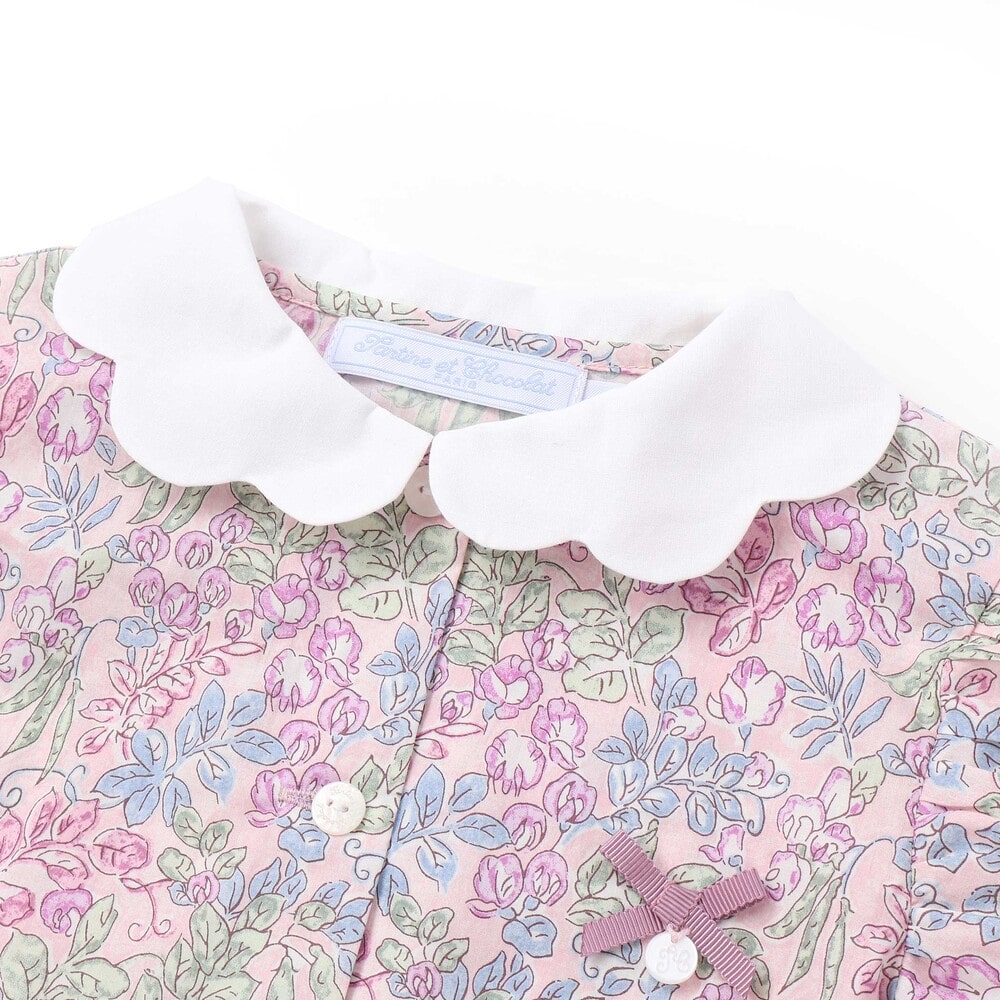 【お揃い】リバティ(SweetPeaLeaf)プリントタナローンスカラップ襟フリル袖ブラウス(100~140cm) ピンク系 100cm