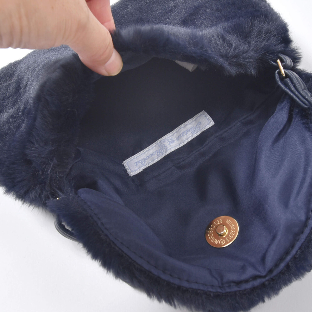 ベルベットリボン付きファーポシェット ネイビー ワンサイズ