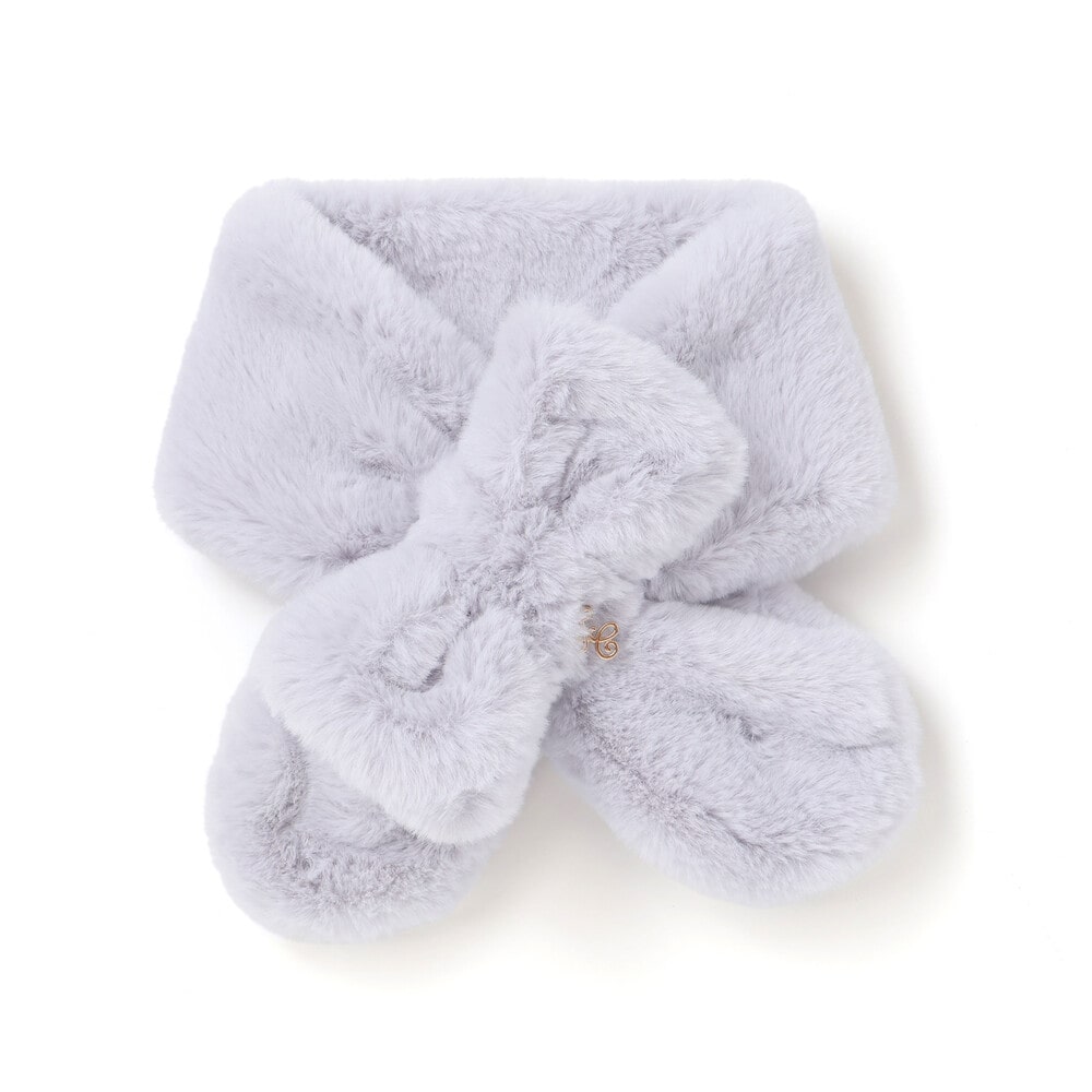 リボンふわふわファーマフラー オフホワイト ワンサイズ