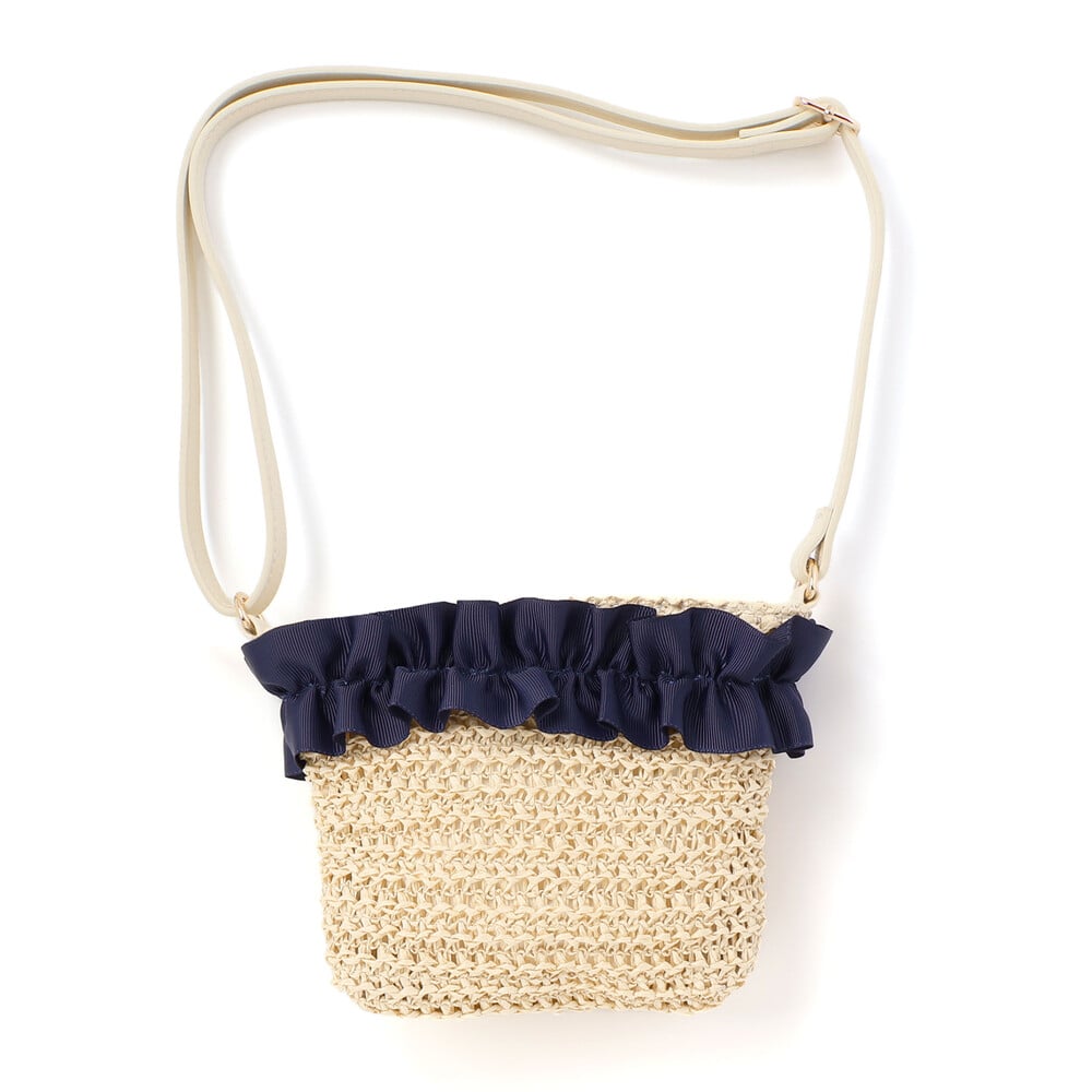 【お揃い】麦わら見えフリルデザイン ペーパーショルダーバッグ ネイビー ワンサイズ