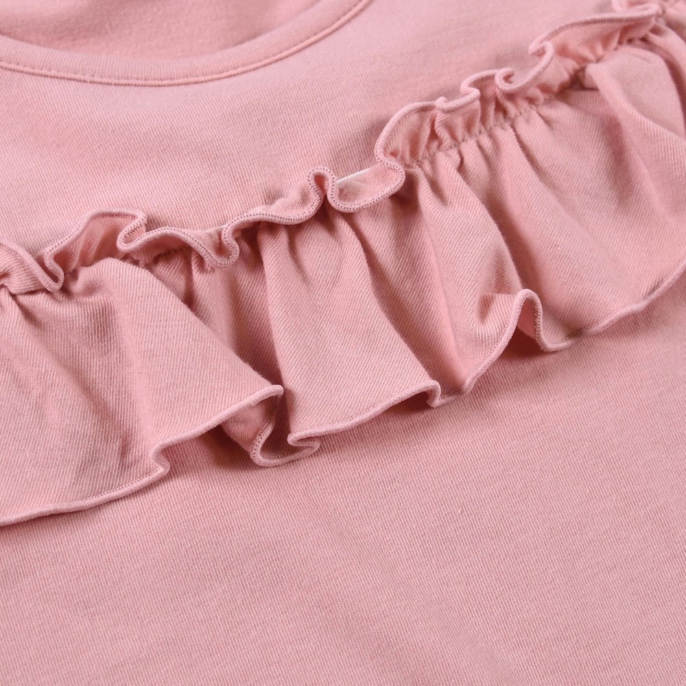 フリル フェミニン シンプル 無地 半袖 Tシャツ (110cm~130cm) ホワイト 130cm