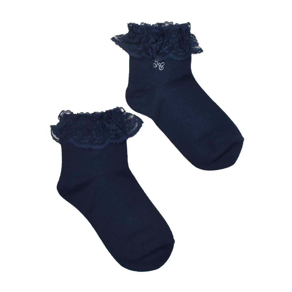 日本製 TCロゴ刺繍 レース フリル ショート ソックス (13~21cm) ホワイト 15-17cm