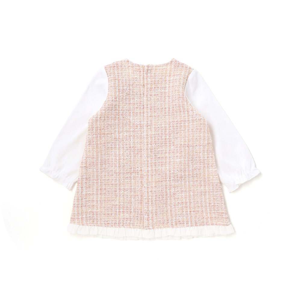 【お揃い】ツイードジャガードワンピース(70~90cm) ピンク系 S(70-80cm)