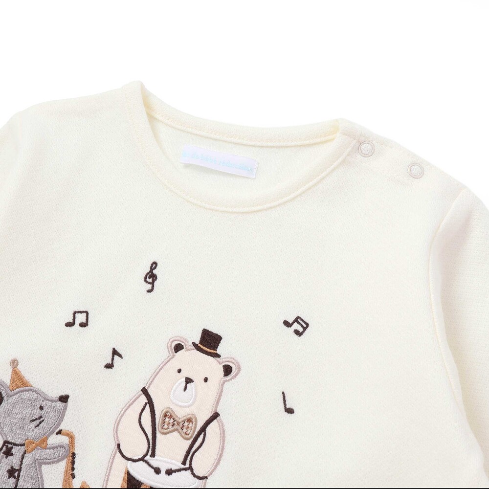 【お揃い】アニマル音楽隊パッチWフェイス長袖Tシャツ(70~90cm) オフホワイト S