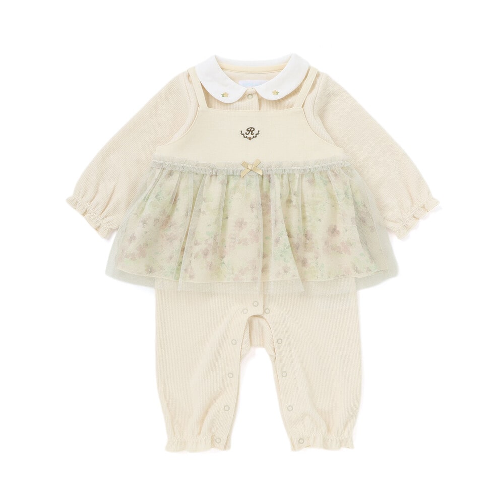 【お揃い】チュニック付きテレコフェイスカバーオール(70~80cm) ベージュ系 70cm