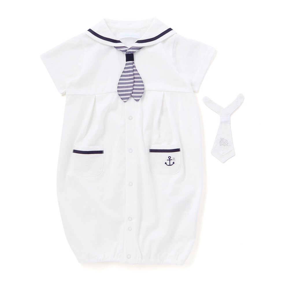 【お揃い】天竺セーラーネクタイ付き2WAYオールベビー(50~75cm) ホワイト ワンサイズ