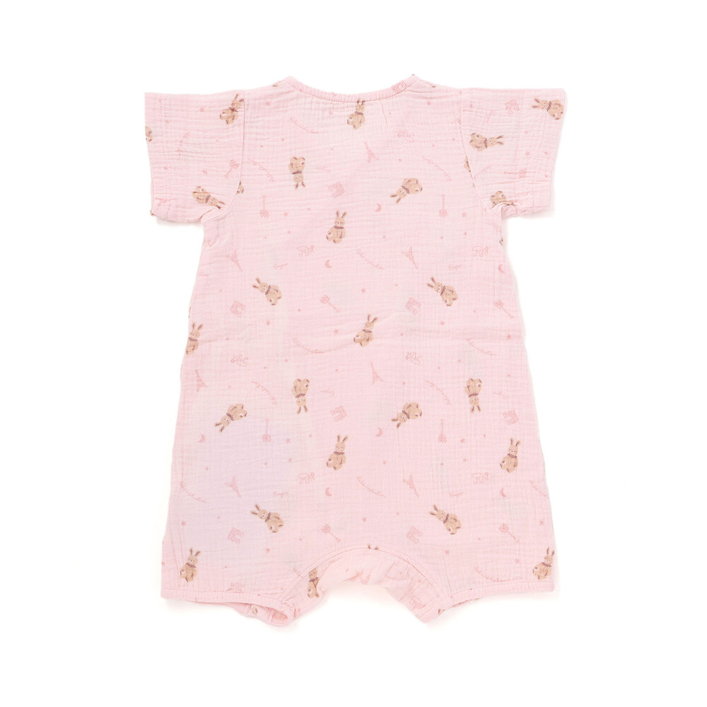 【お揃い】ガーゼアニマルプリントカバー半袖オール(70~80cm) ブルー系 ワンサイズ