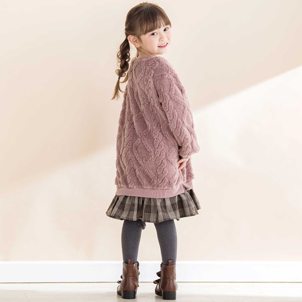 【お揃い】ケーブルボアxタータンチェックワンピース(80~130cm) オフホワイト 80cm