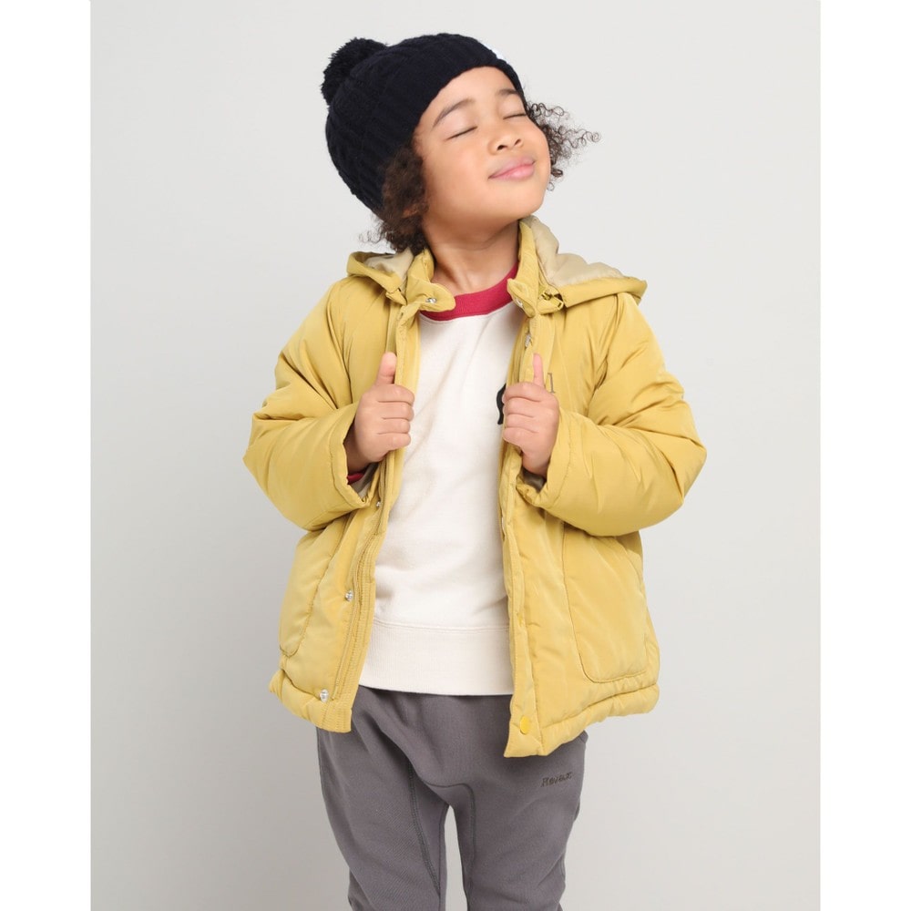 中綿 フード 取り外し コート (90cm~130cm)(90cm ブラック系 
