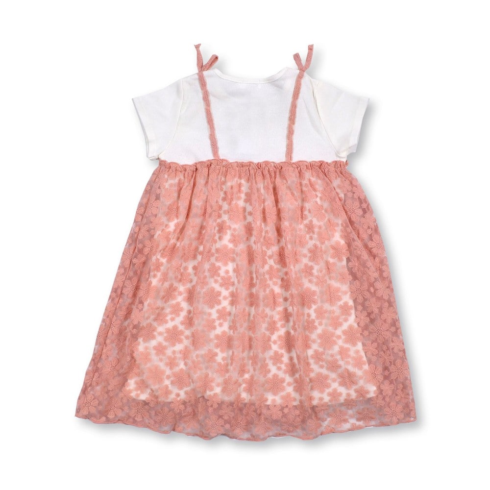 花柄 チュール ドッキング ワンピース (80~130cm) オフホワイト 130cm