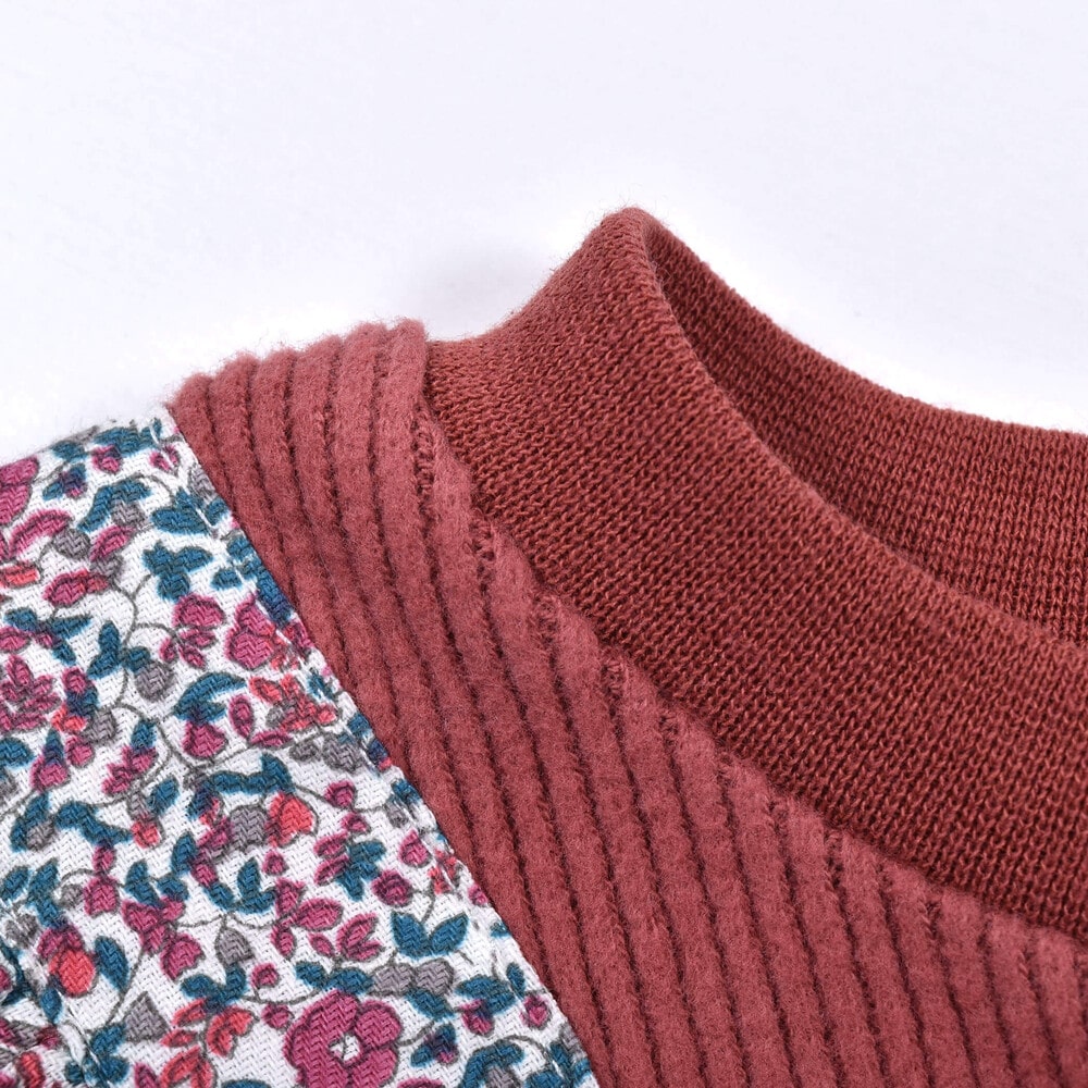 【 お揃い 】 花柄 プリント スモッキング 刺繍 ドッキング Wフェイス ワンピース (80~130cm) グリーン系 110cm