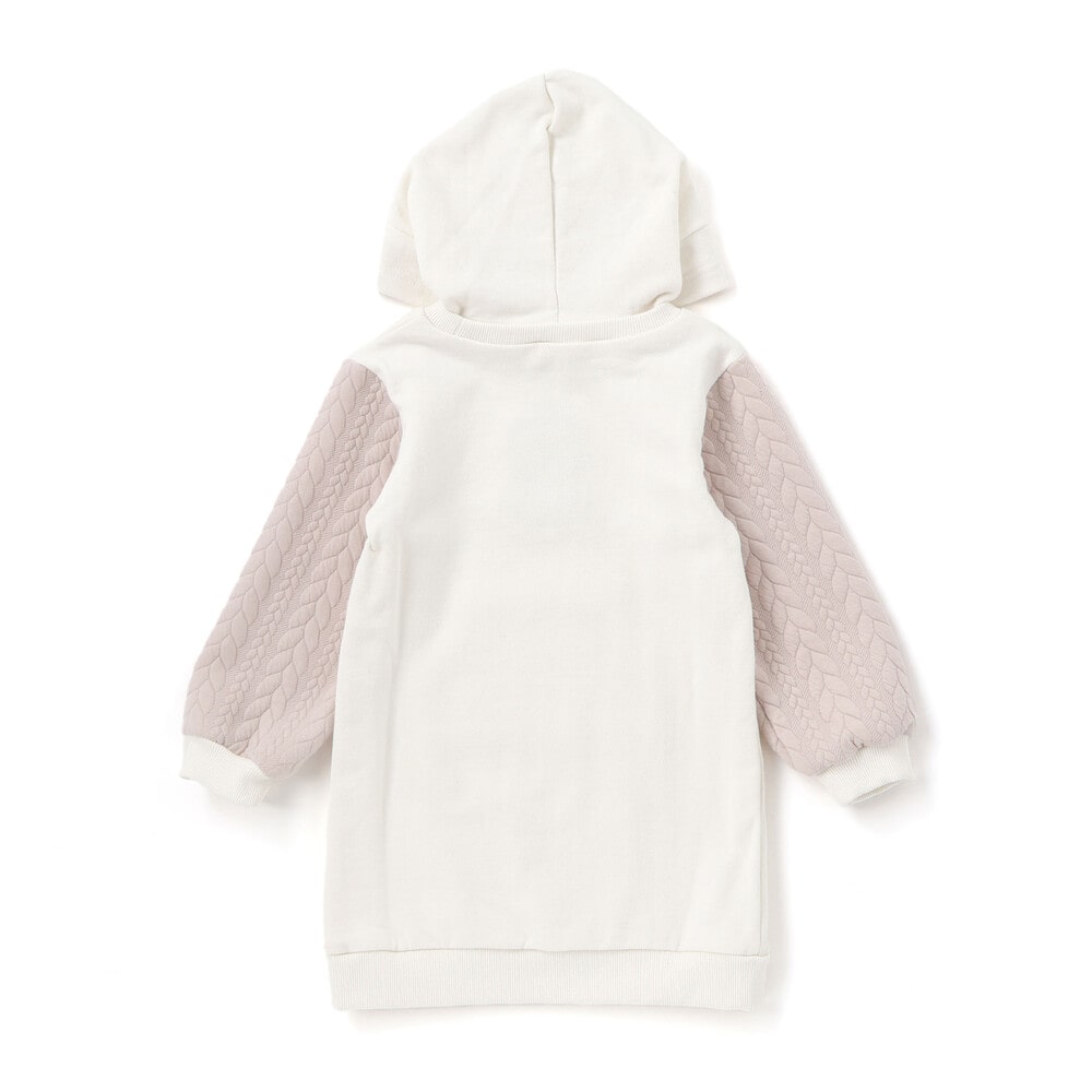 ウサギネコアニマルふわふわパッチ刺しゅう袖切り替えフーディーワンピース(80~130cm) ピンク(ウサギ) 80cm