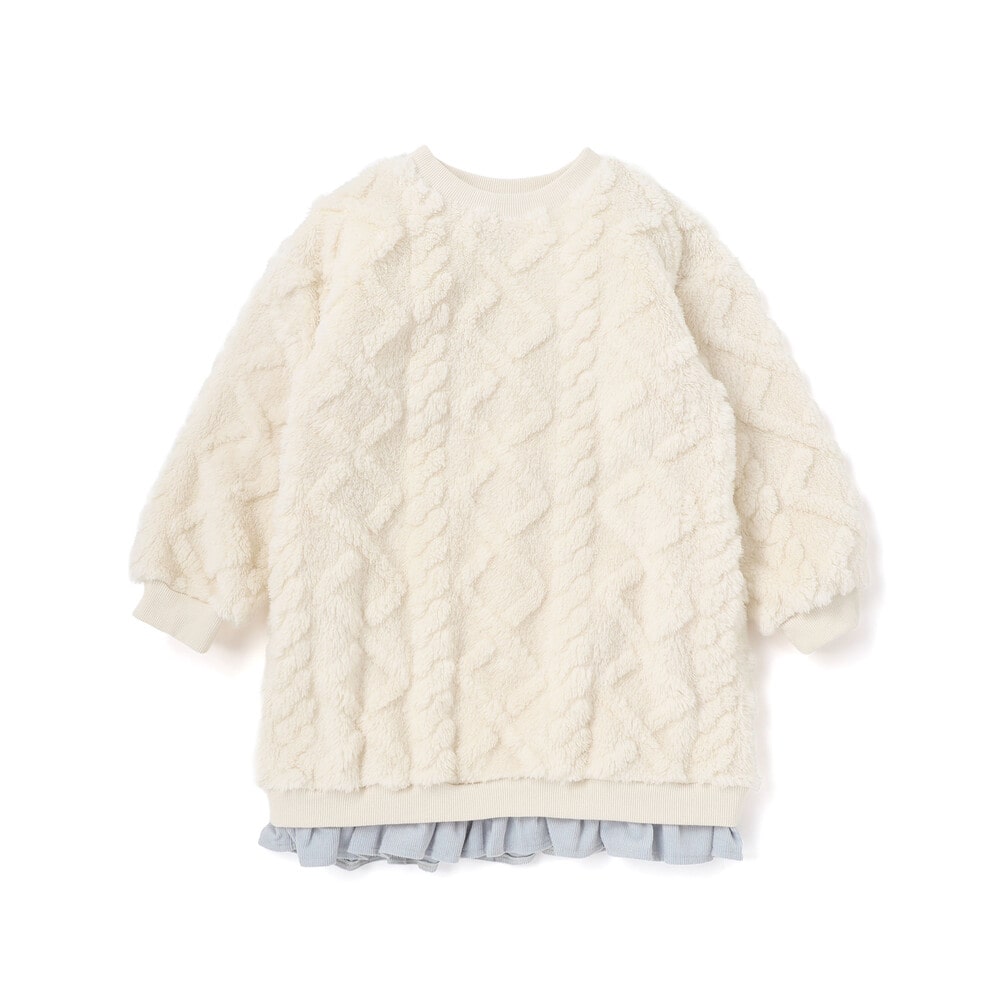 【お揃い】天使の羽もこもこケーブルボアワンピース(80~130cm) オフホワイト 80cm