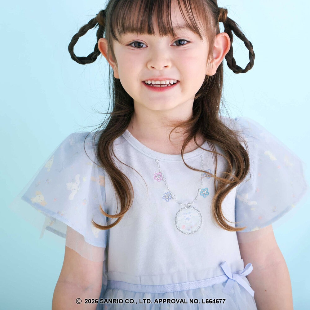 【シナモロール/ポムポムプリン×SLAPSLIP】総柄プリントふわっとチュールフレアワンピース(90~130cm) イエロー 90cm