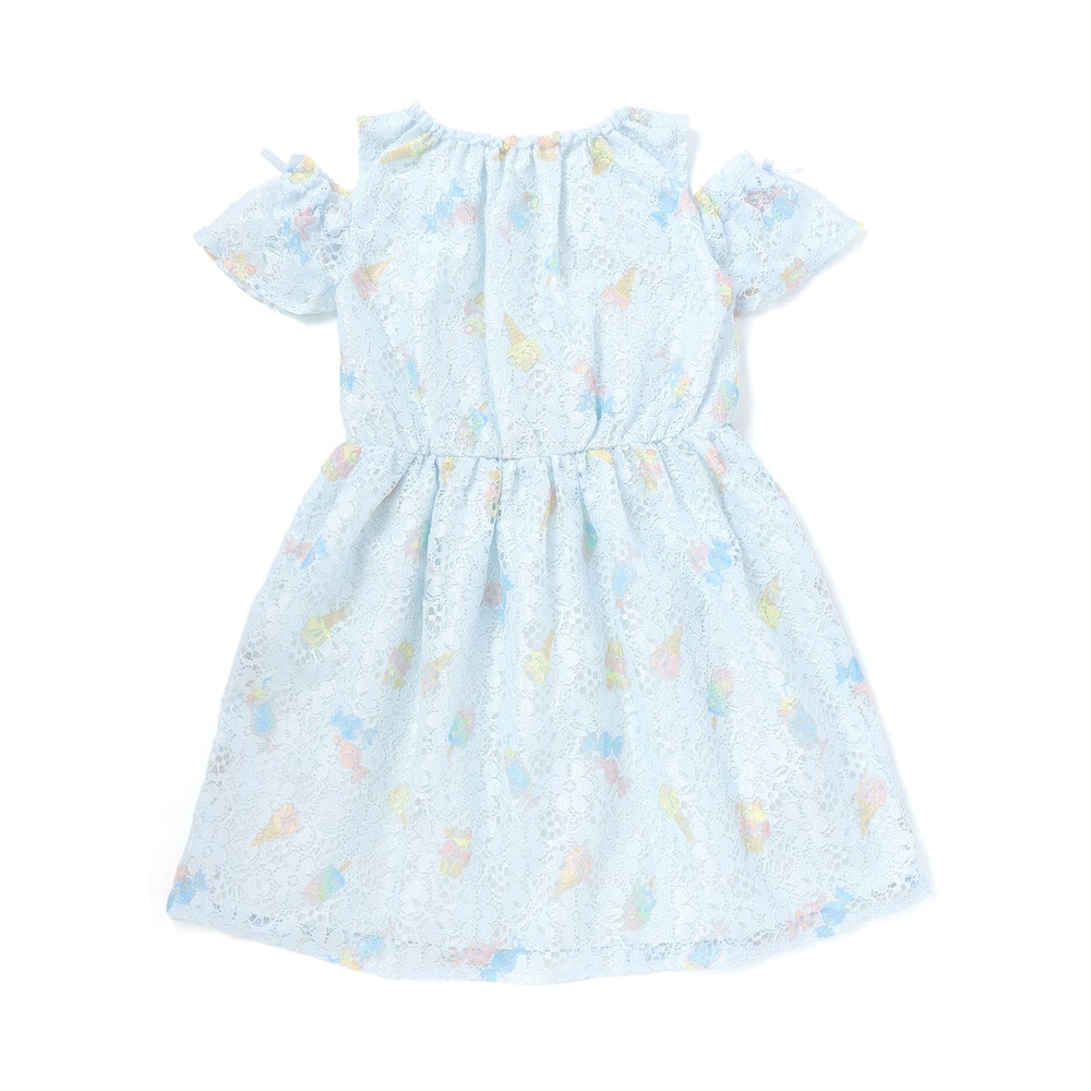 【お揃い】花柄レースアイス総柄肩明きワンピース(90~130cm) ブルー系 90cm