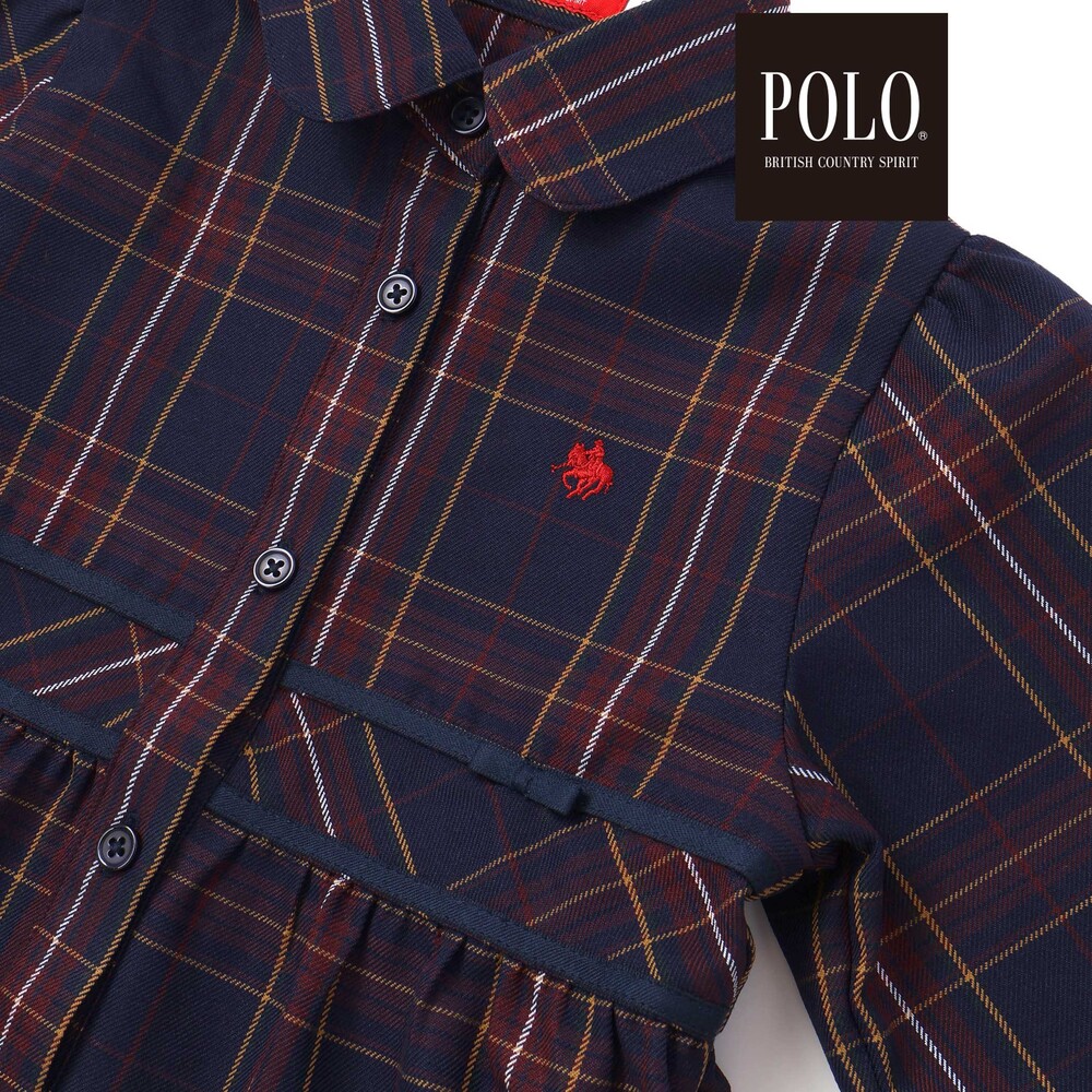 【POLO BCS(ポロ・ビーシーエス)×SLAP SLIP】チェック切り替えワンピース(80~130cm) ネイビー系 80cm